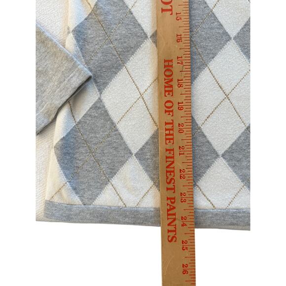 Tommy Hilfiger Sweater Gray White Argyle Diamond V-Neck Golf Preppy Womens XL - Picture 9 of 9